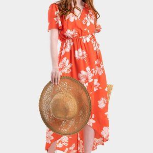 NWT Francesca's Coral Floral Wrap Dress, Hi-lo